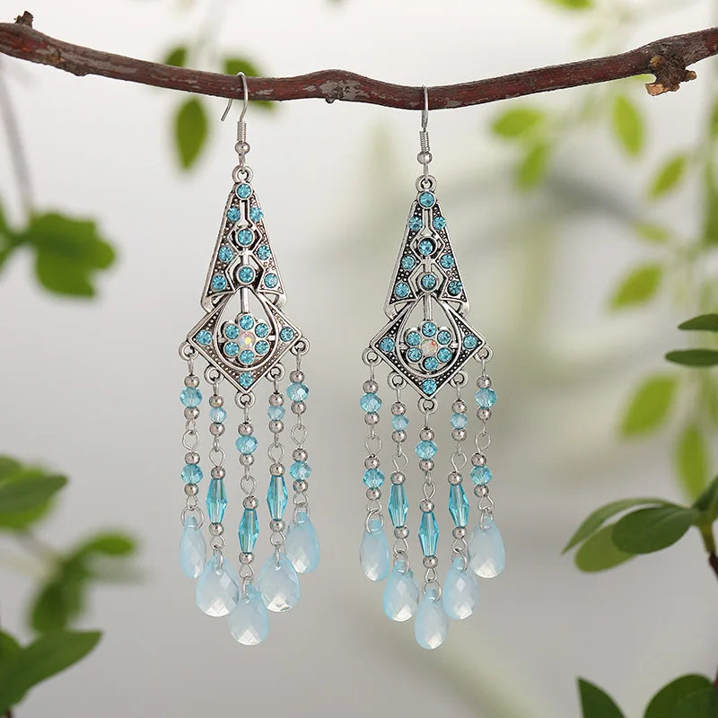 Bohemian Fringed Tassel Drop Earrings - Ethnic Acrylic Design