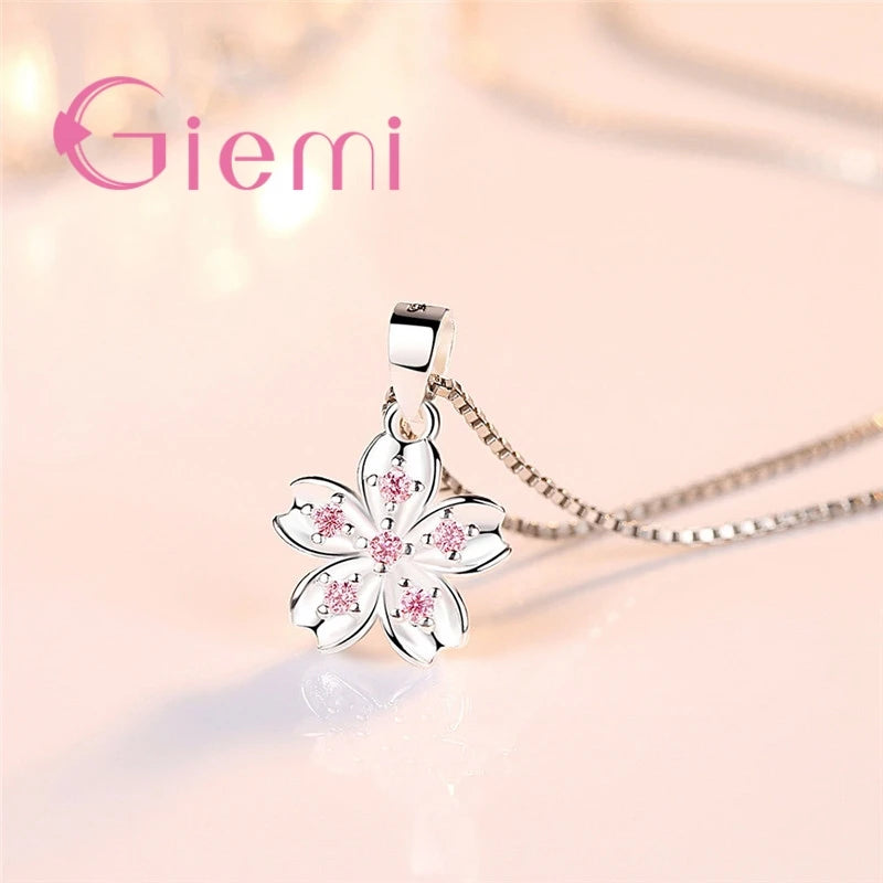Pink Cherry Blossom Pendant - 925 Sterling Silver with Zircon