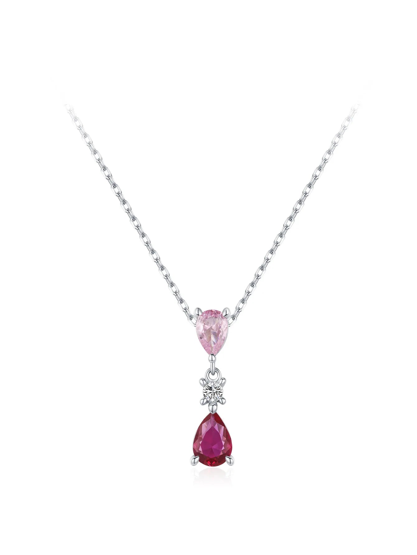 Sterling Silver Pink Zircon Charm Necklace - 925 Silver