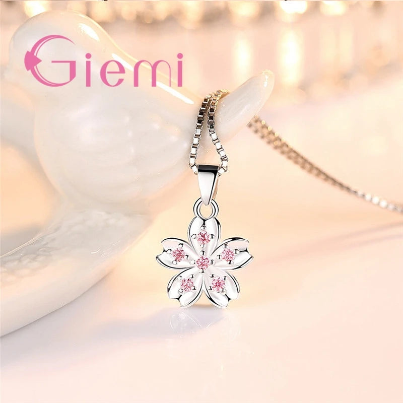 Pink Cherry Blossom Pendant - 925 Sterling Silver with Zircon