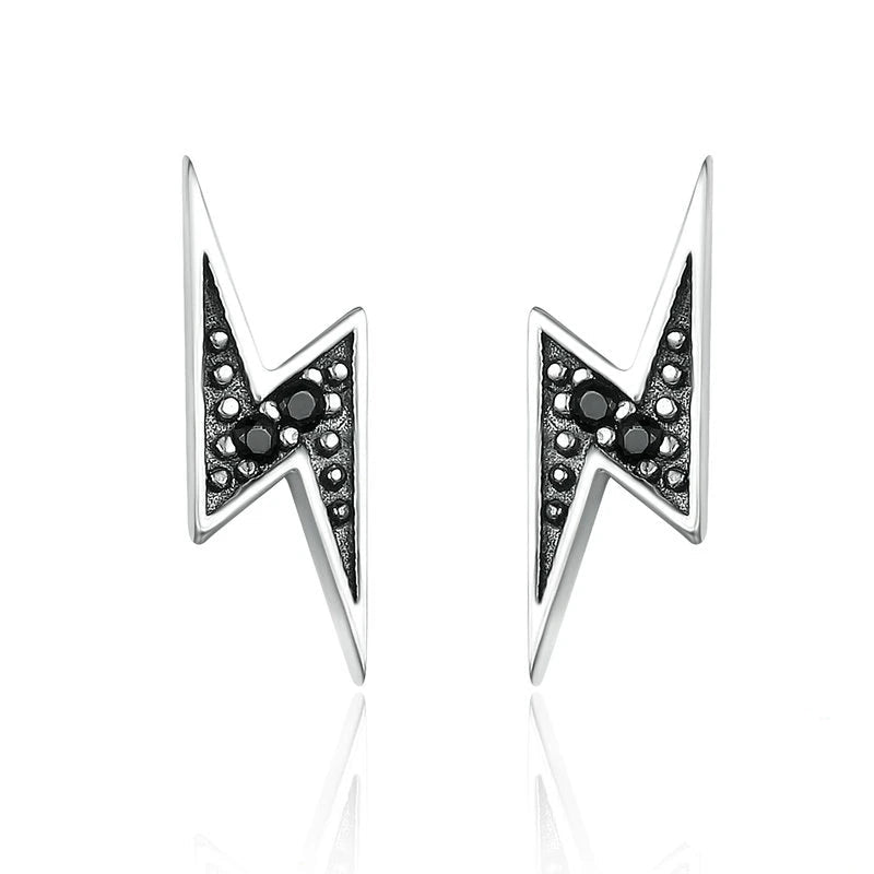 Lightning Black CZ Stud Earrings - 925 Sterling Silver