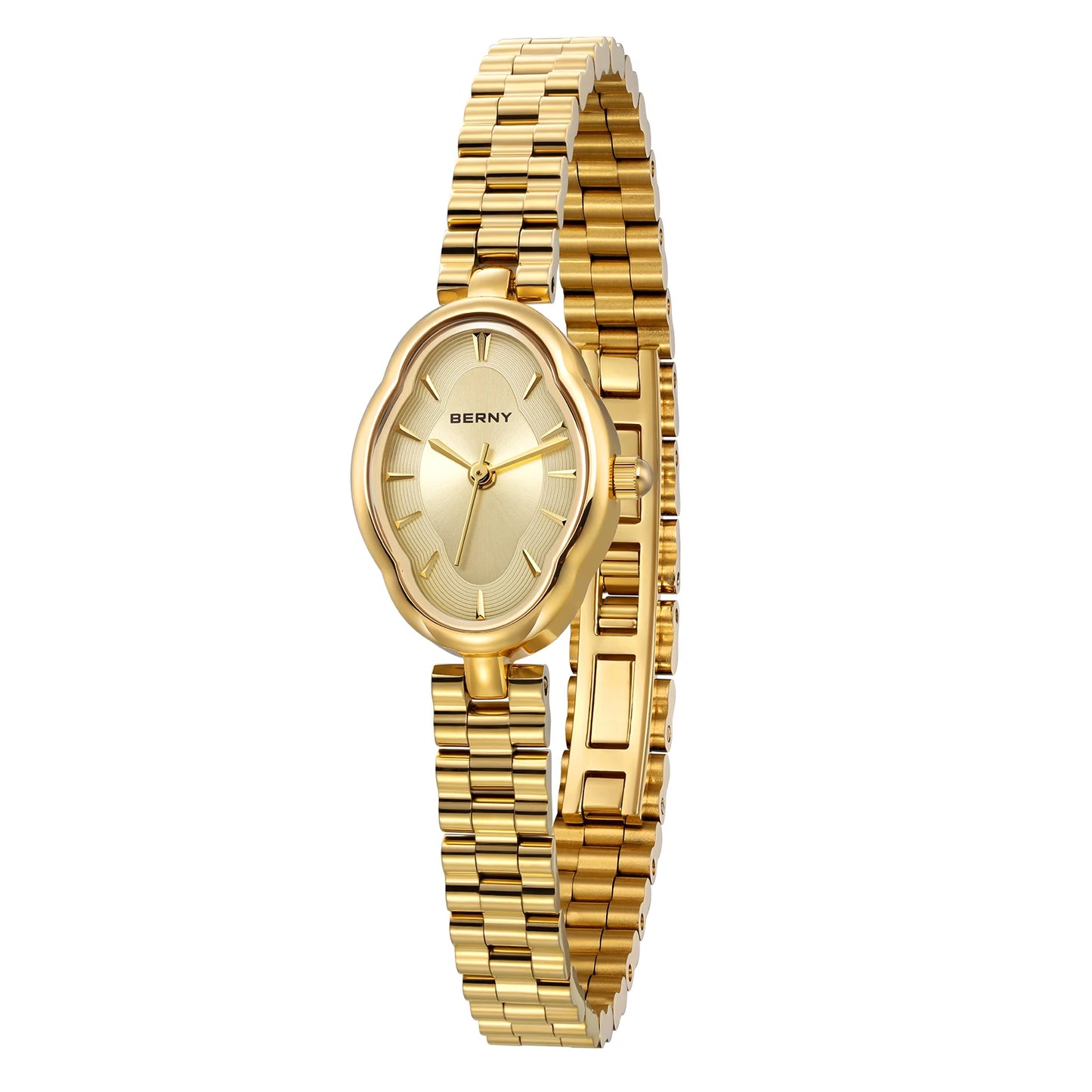 Luxury Oval Women's Watch - Gold Stainless Steel with Sapphire Coating