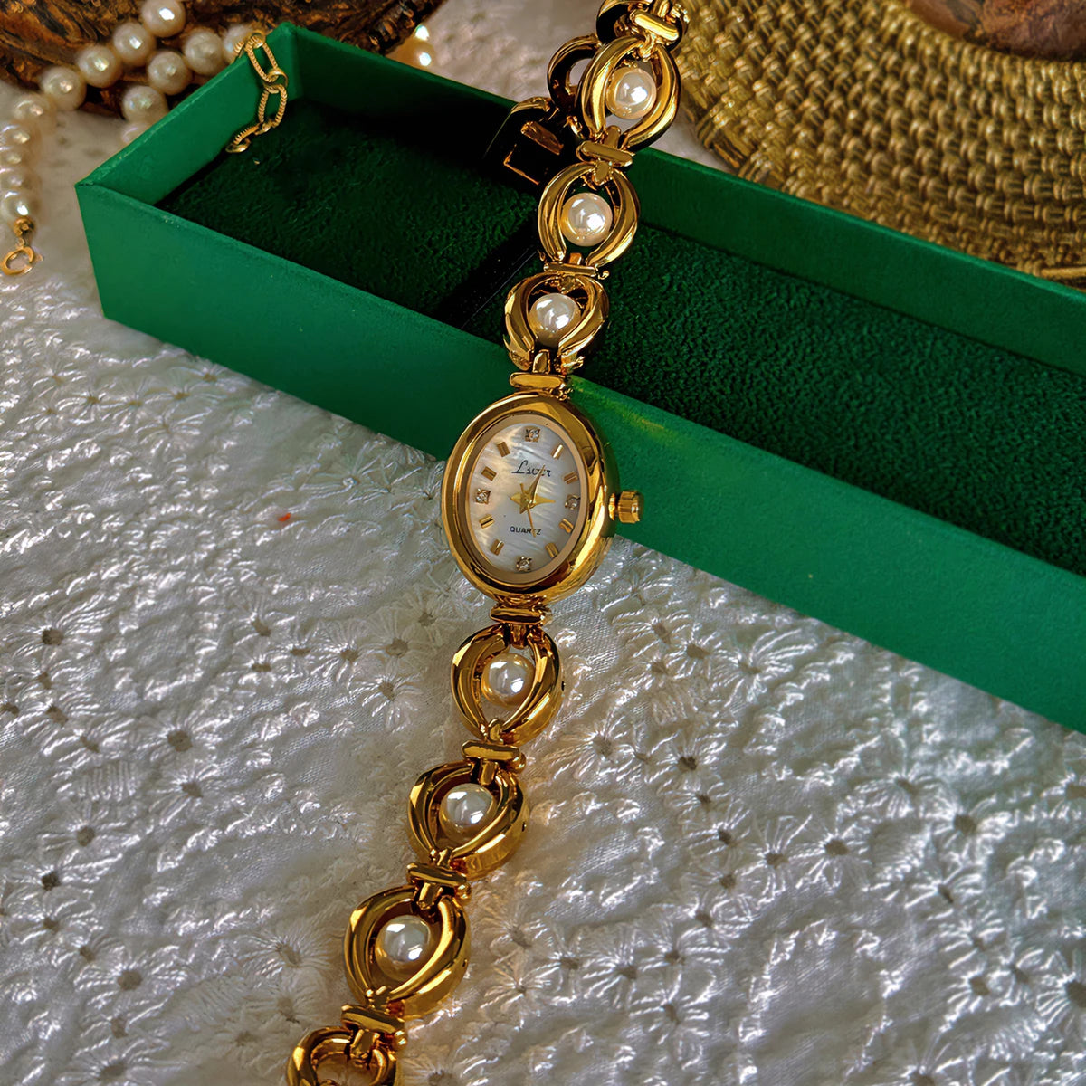 Luxury Oval Watch with Mother-of-Pearl Dial - Women's Quartz Timepiece