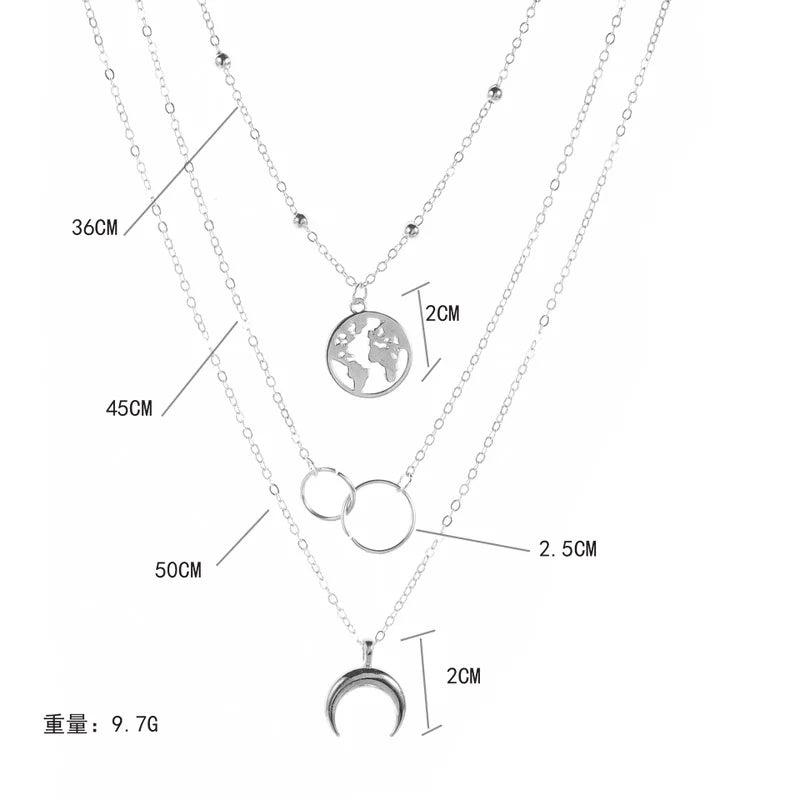 Bohemian Multilayer Moon Pendant Necklace - Gold Plated