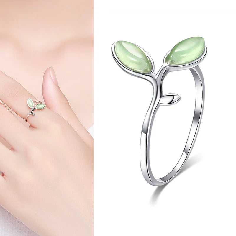 925 Sterling Silver Green Square Gemstone Open Ring