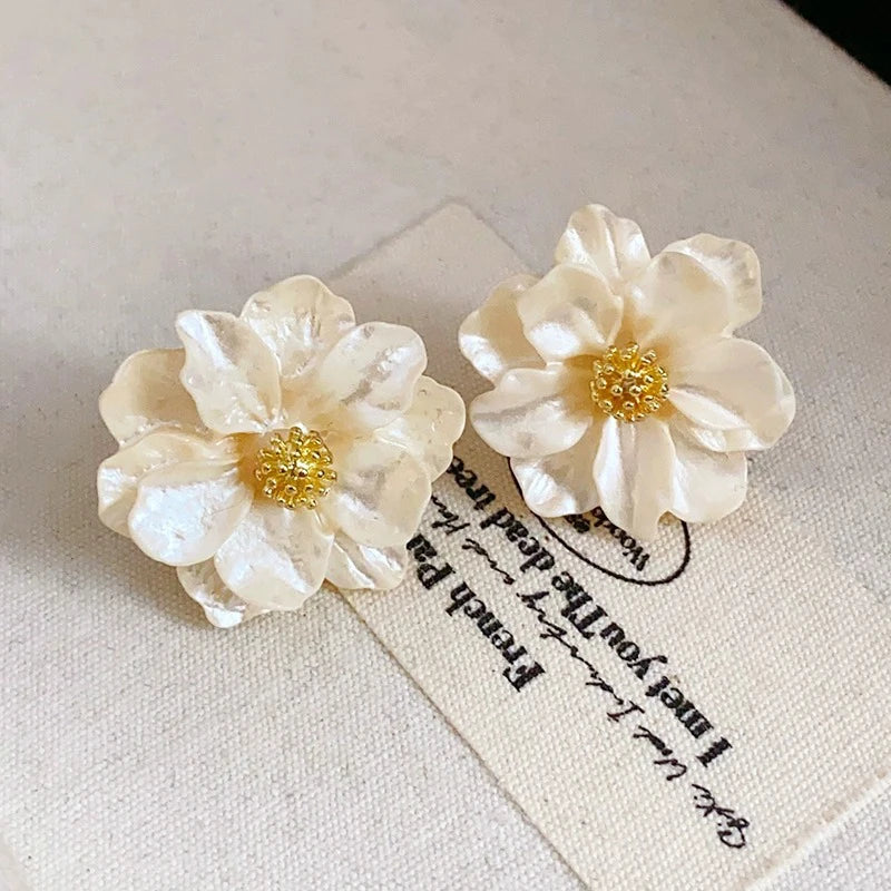 White Flower Stud Earrings - Delicate Floral Design