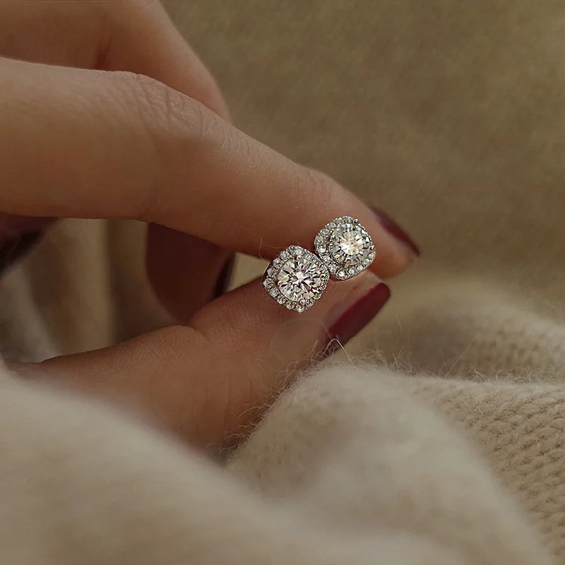 Square Crystal Stud Earrings - Gold and Silver Plated