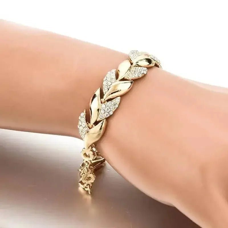 Braided Leaf Chain Bracelet - Gold Plated Design