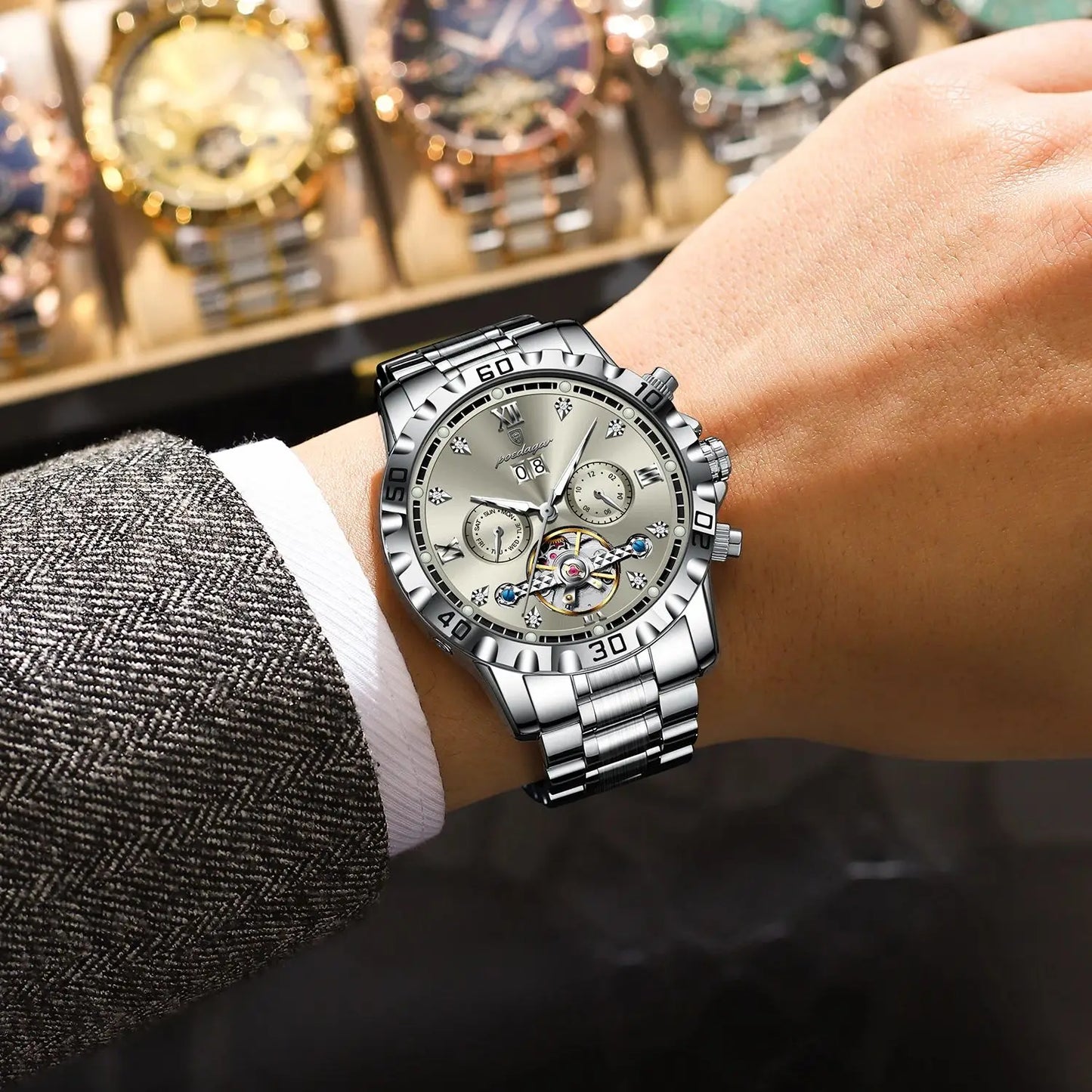 Luxury Hollow Tourbillon Automatic Watch - Stainless Steel Men's