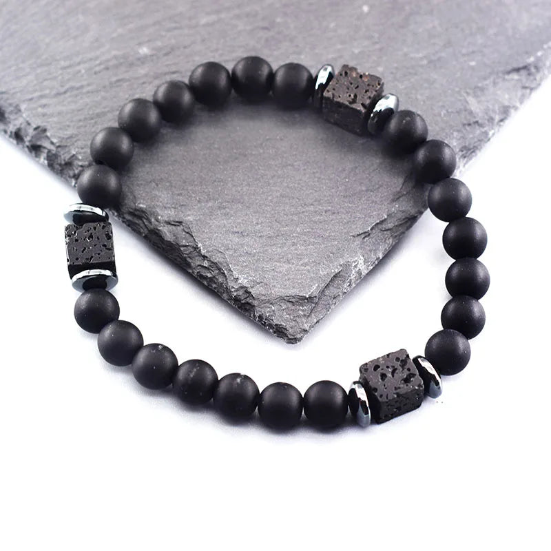 Black Lava Stone Beaded Bracelet - Natural Healing Design