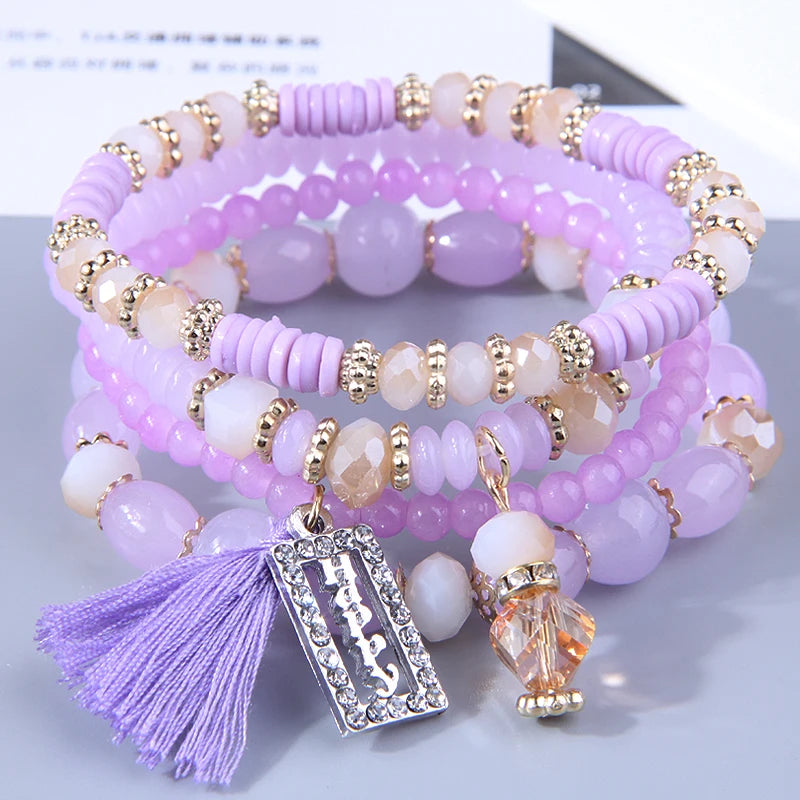 Bohemian Crystal Beads Charm Bracelet - Resin Design