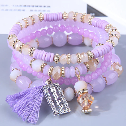 Bohemian Crystal Beads Charm Bracelet - Resin Design