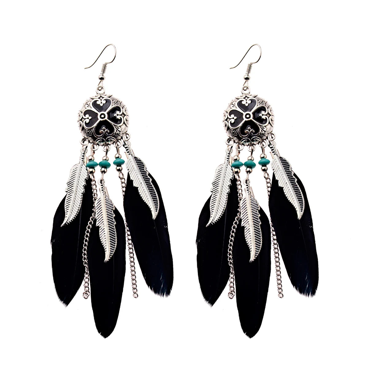 Vintage Bohemian Feather Tassel Earrings - Handmade Ethnic Design