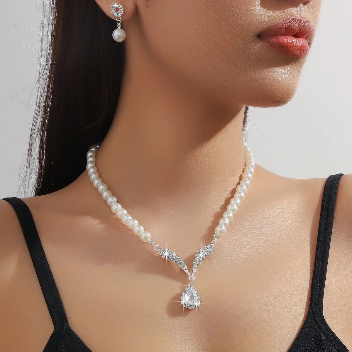 Simulated Pearl Bridal Jewelry Set - Necklace and Earrings