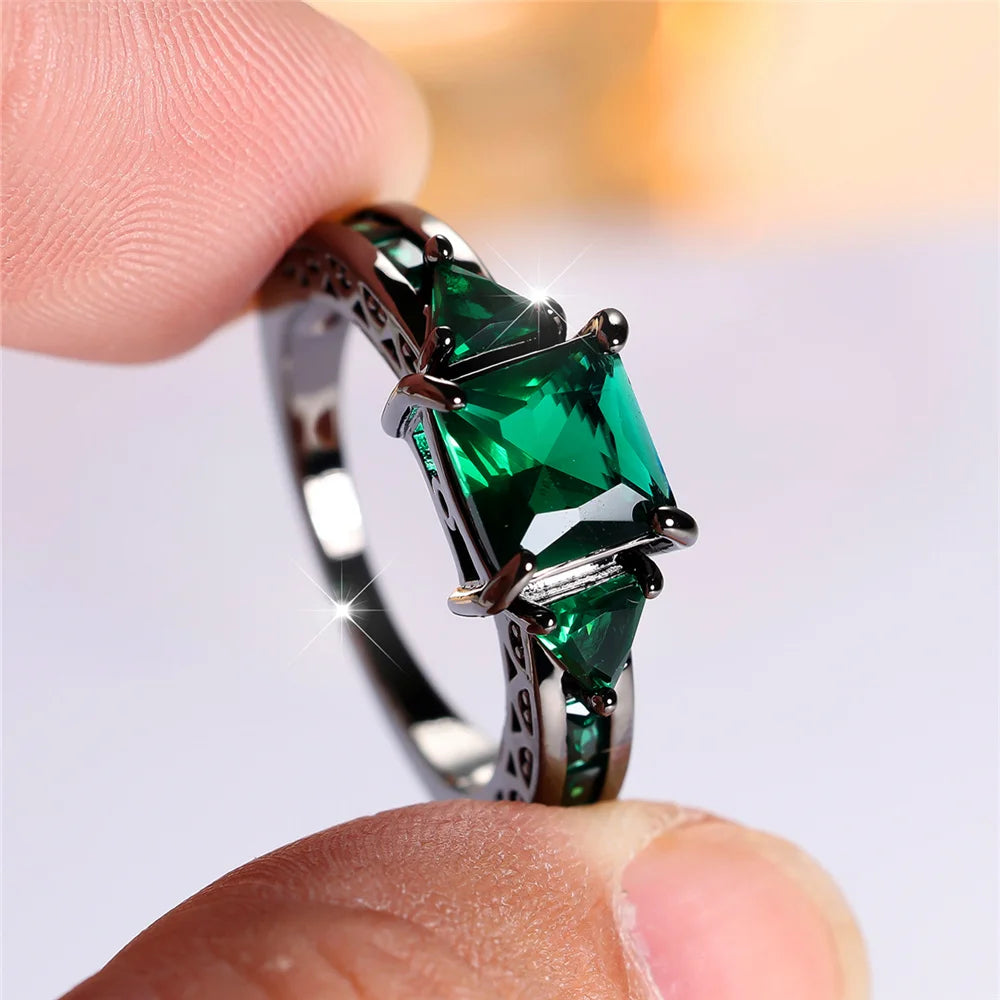 Dark Green Zircon Ring - Square Cut Statement Ring