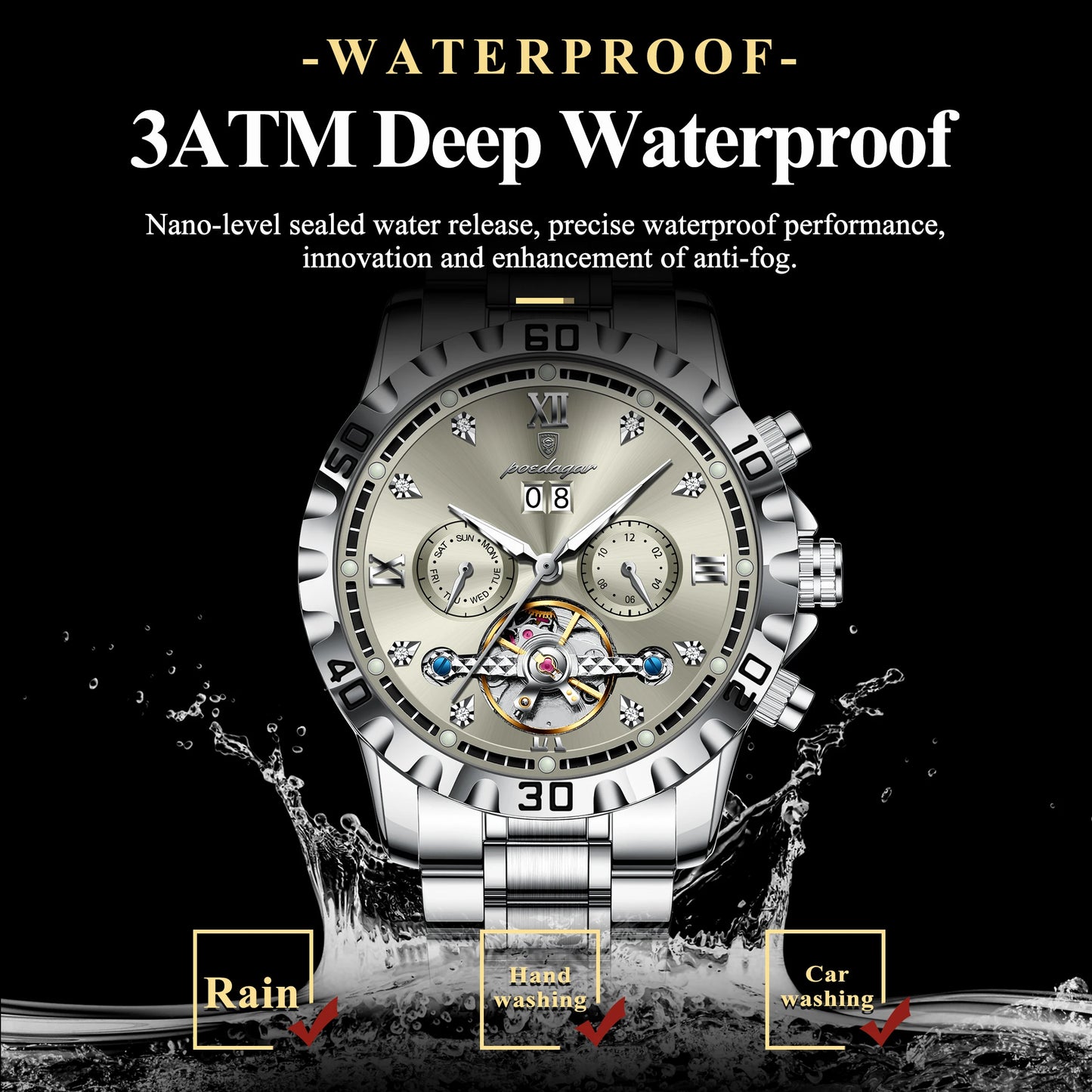 Luxury Hollow Tourbillon Automatic Watch - Stainless Steel Men's