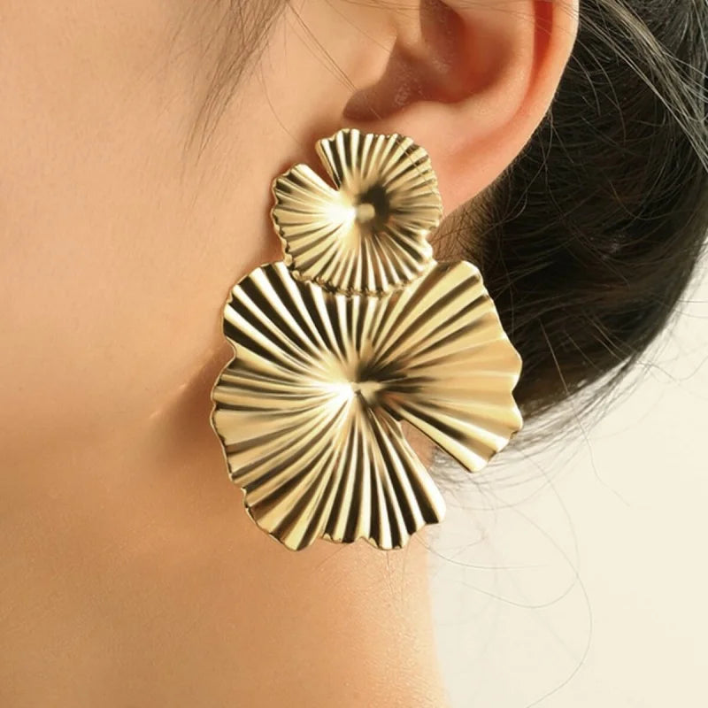 Geometric Statement Stud Earrings - Vintage Gold Design