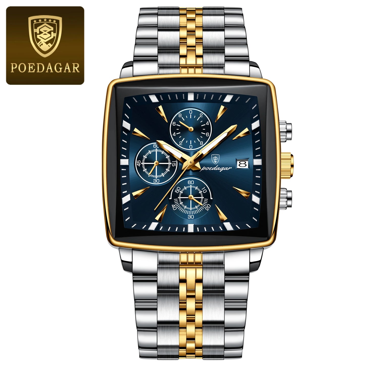 Luxury Square Watch with Chronograph - Stainless Steel Men's Timepiece