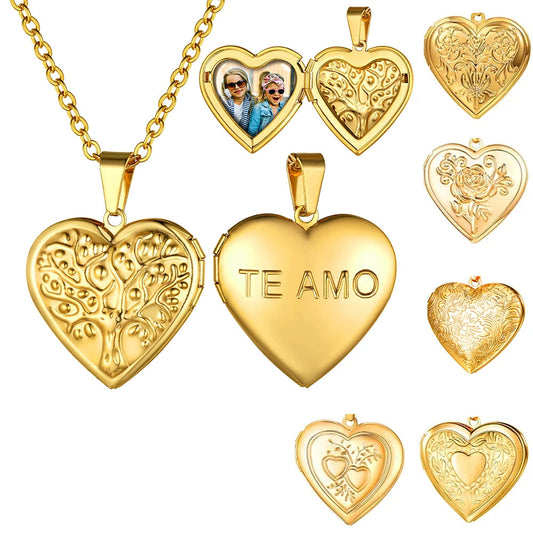 Heart Frame Memory Locket Pendant Necklace - Photo Keepsake