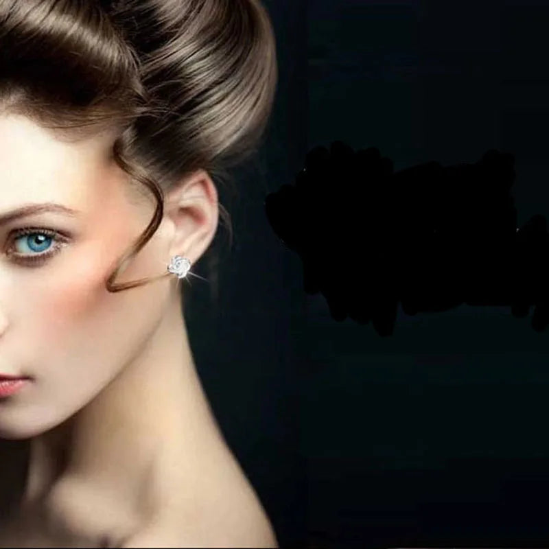 Flower Crystal Stud Earrings - 925 Sterling Silver Geometric