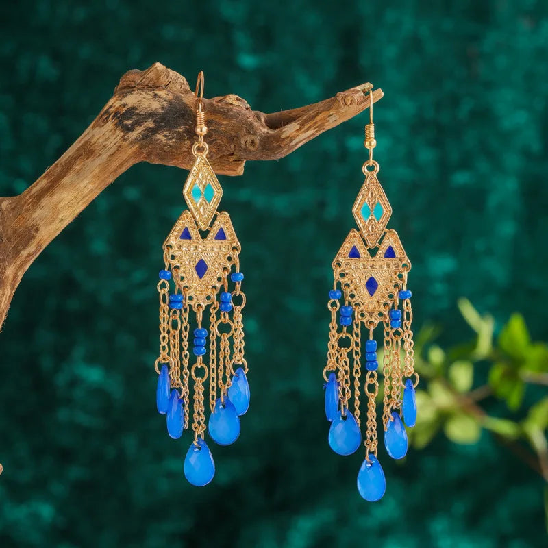 Bohemian Fringed Tassel Drop Earrings - Ethnic Acrylic Design