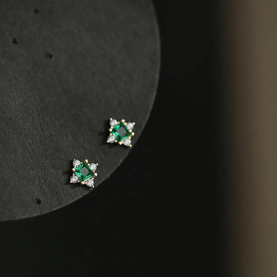 Square Crystal Stud Earrings - Gold and Silver Plated