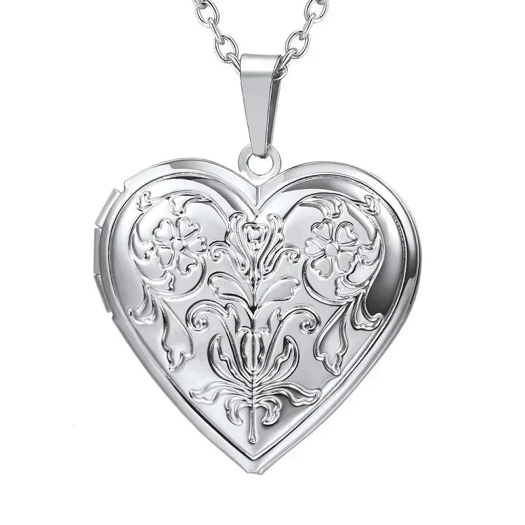 Heart Frame Memory Locket Pendant Necklace - Photo Keepsake