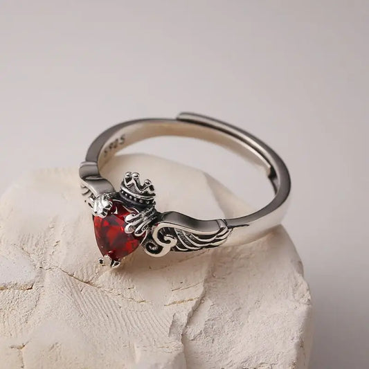 Red Love Heart Ring - 925 Sterling Silver with Zircon