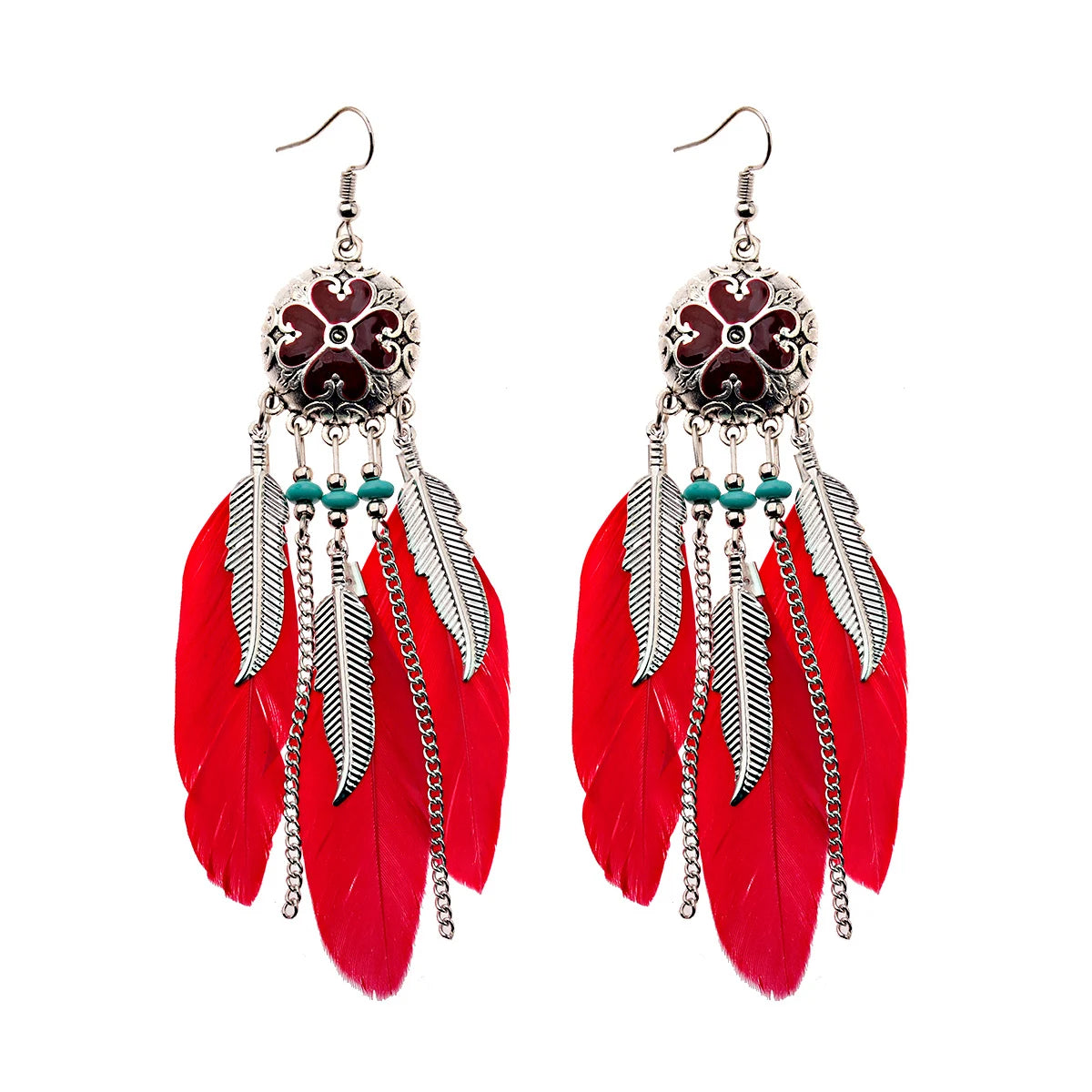 Vintage Bohemian Feather Tassel Earrings - Handmade Ethnic Design