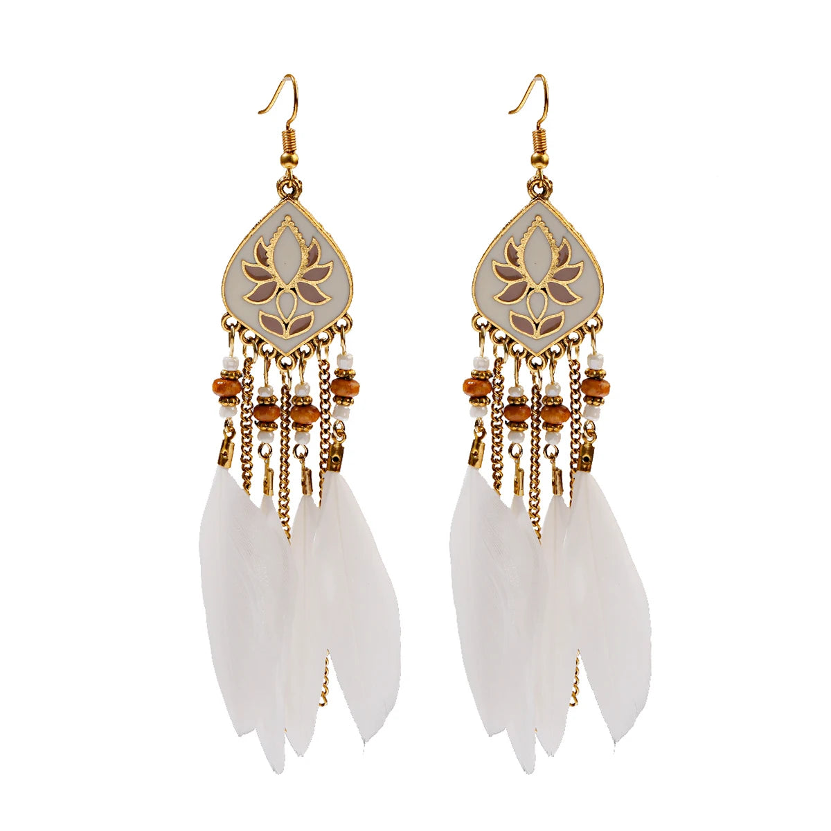 Vintage Bohemian Feather Tassel Earrings - Handmade Ethnic Design