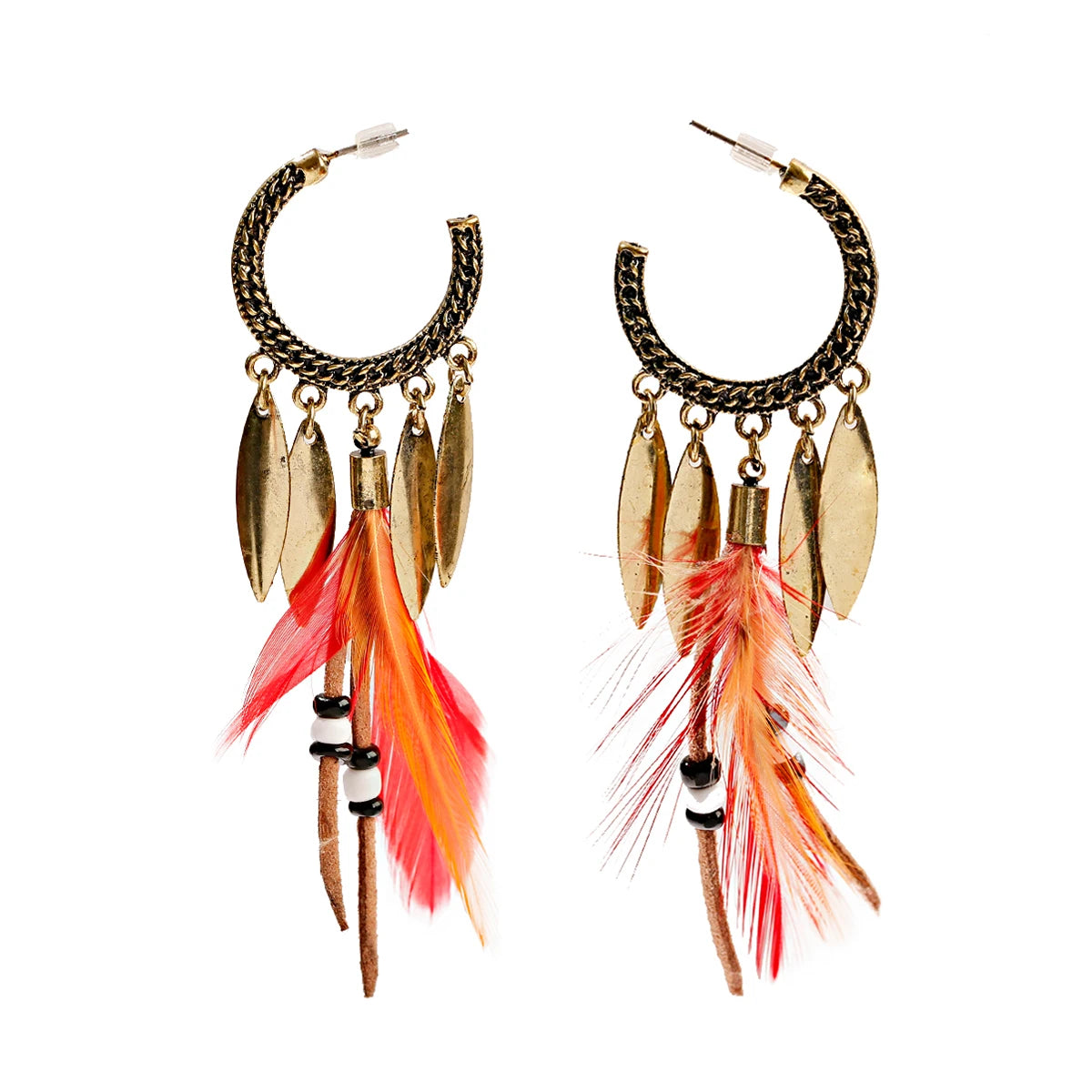 Vintage Bohemian Feather Tassel Earrings - Handmade Ethnic Design