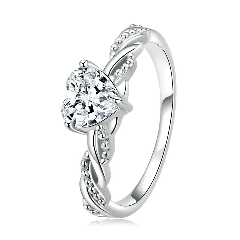 Zircon Heart Engagement Ring - 925 Sterling Silver