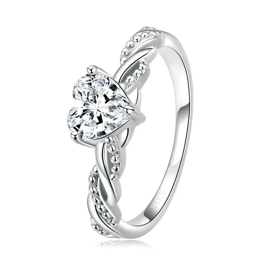 Zircon Heart Engagement Ring - 925 Sterling Silver