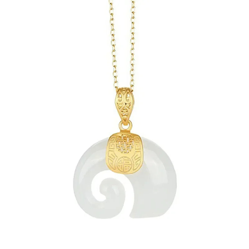 Gold Plated Hetian Jade Elephant Pendant Necklace - Fine Jewelry