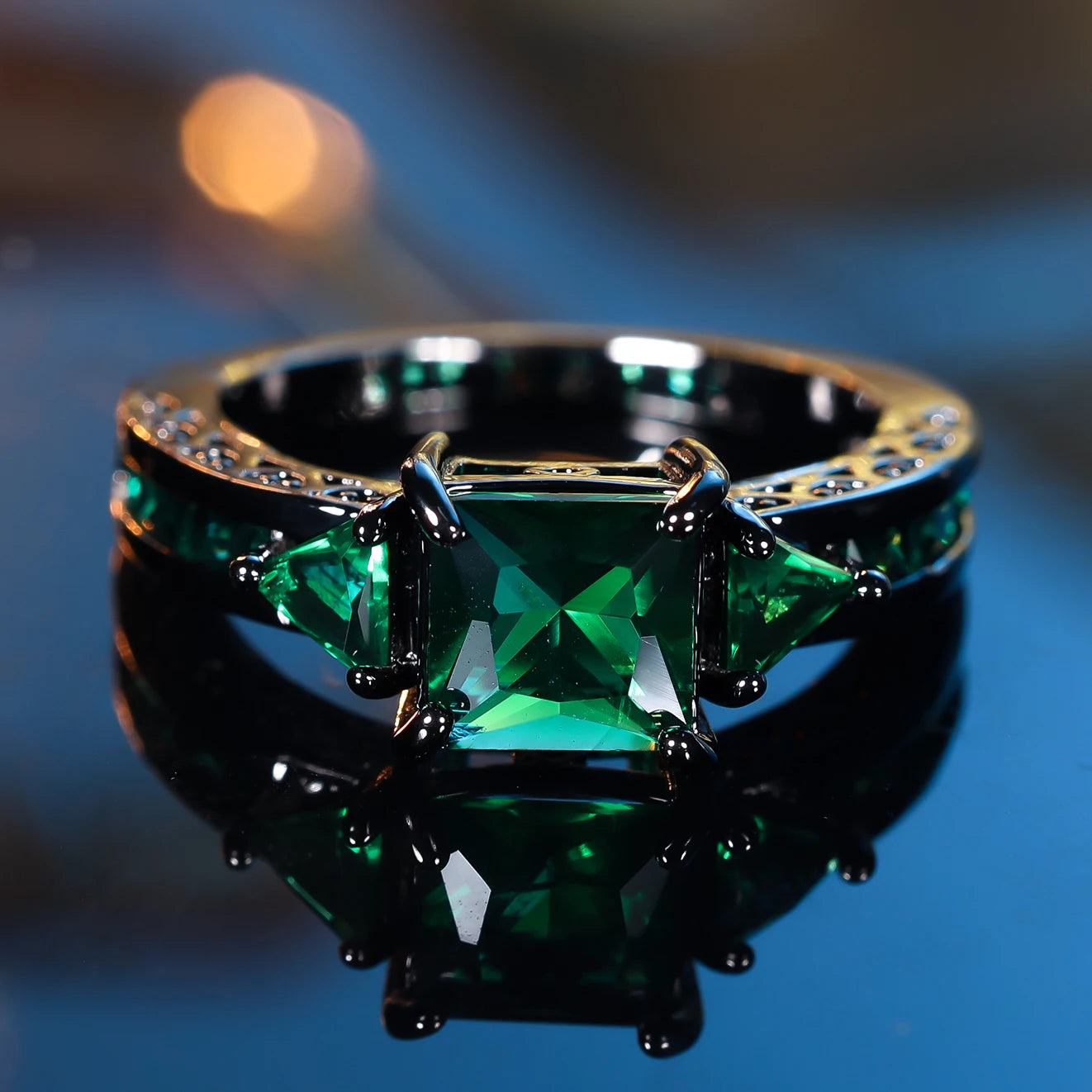 Dark Green Zircon Ring - Square Cut Statement Ring