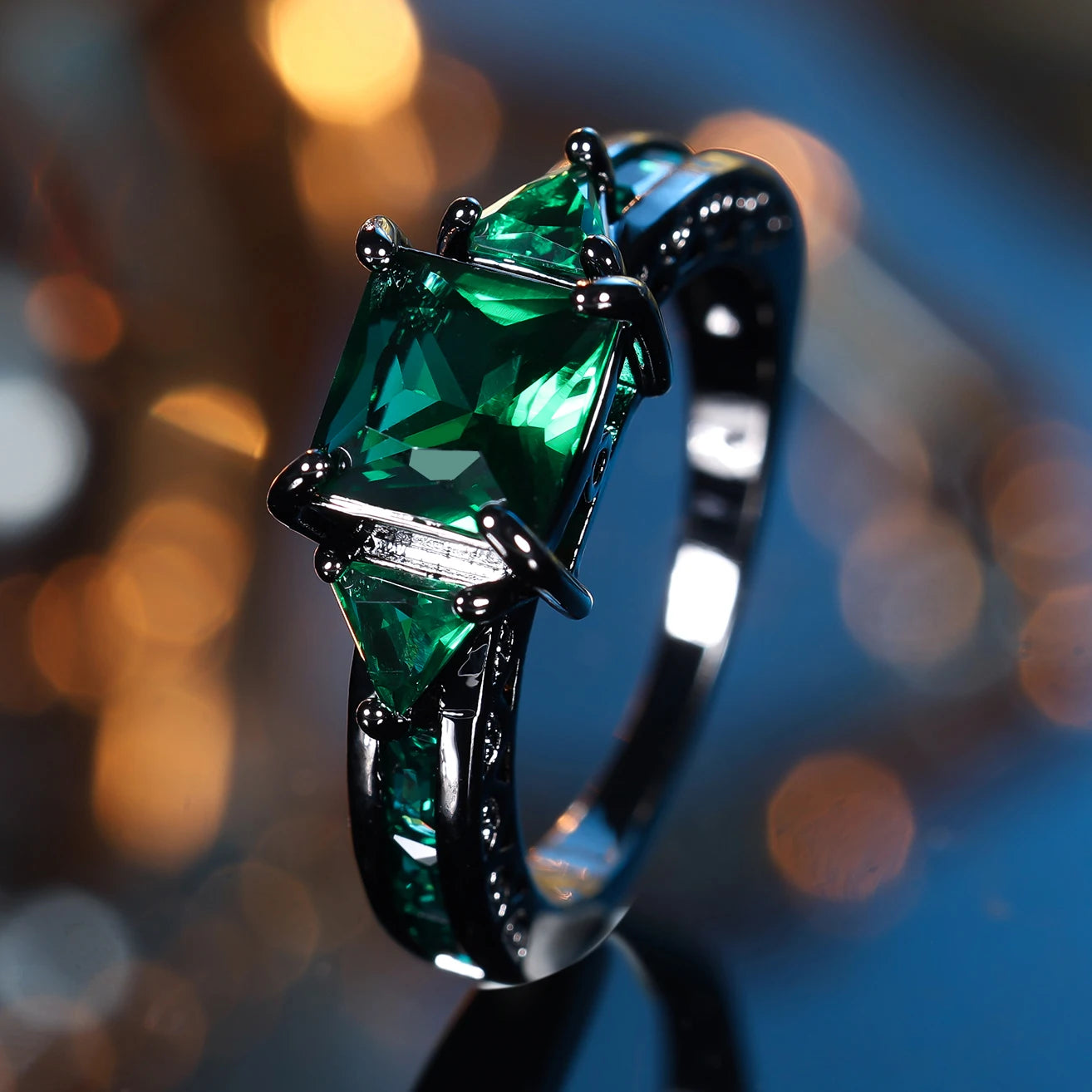 Dark Green Zircon Ring - Square Cut Statement Ring