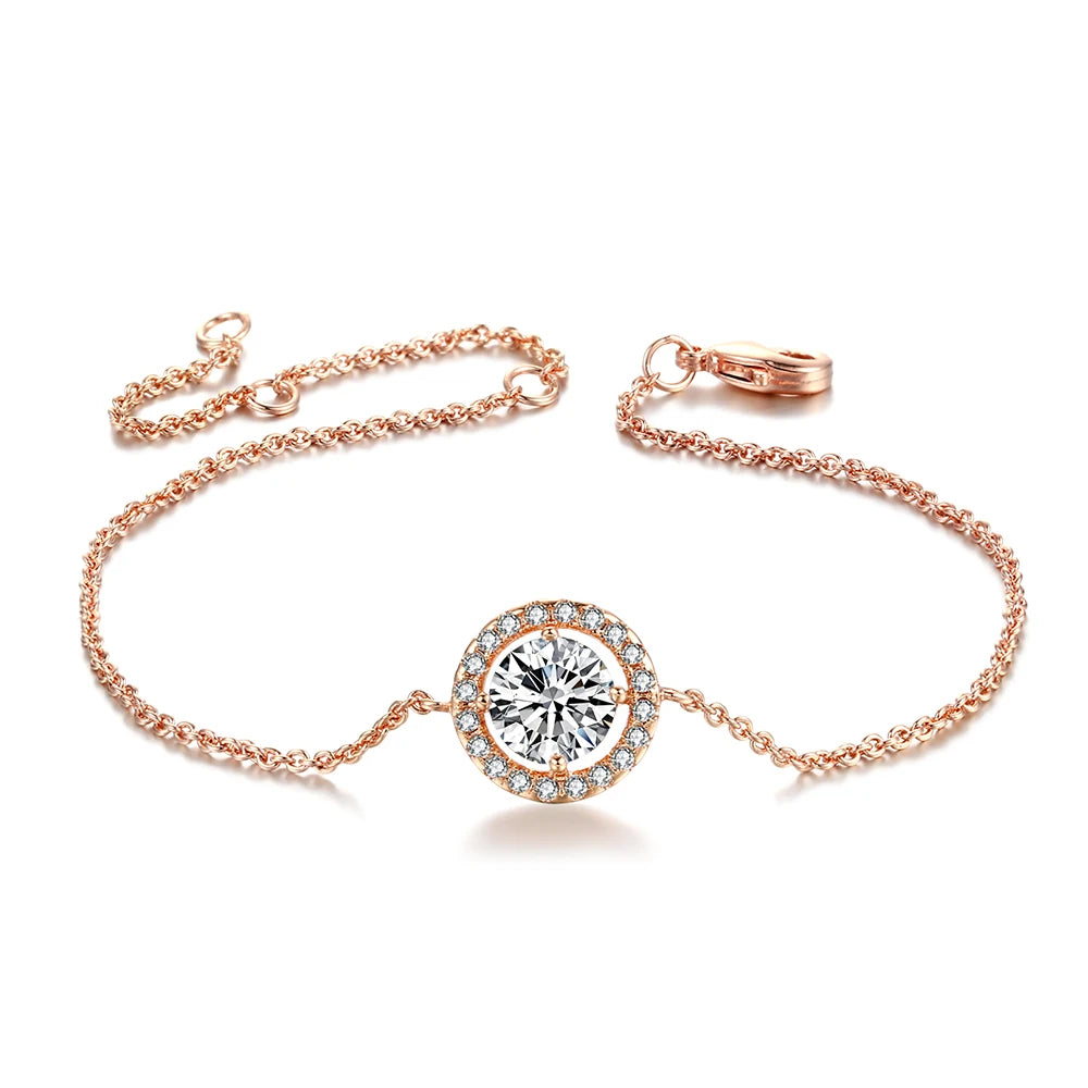 Cubic Zirconia Charm Bracelet - Rose Gold Micro Mosaic