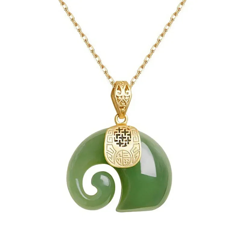 Gold Plated Hetian Jade Elephant Pendant Necklace - Fine Jewelry