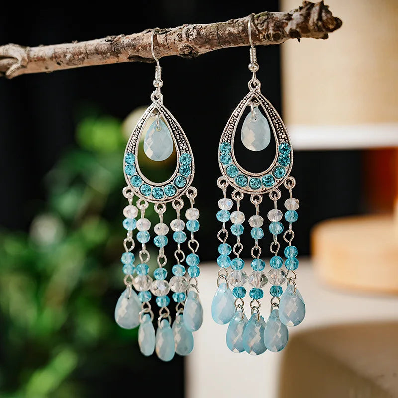 Bohemian Fringed Tassel Drop Earrings - Ethnic Acrylic Design