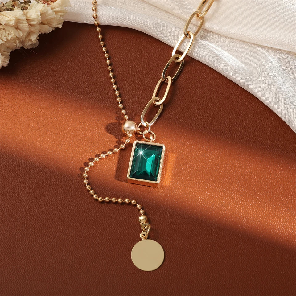 Green Zirconia Square Pendant Necklace