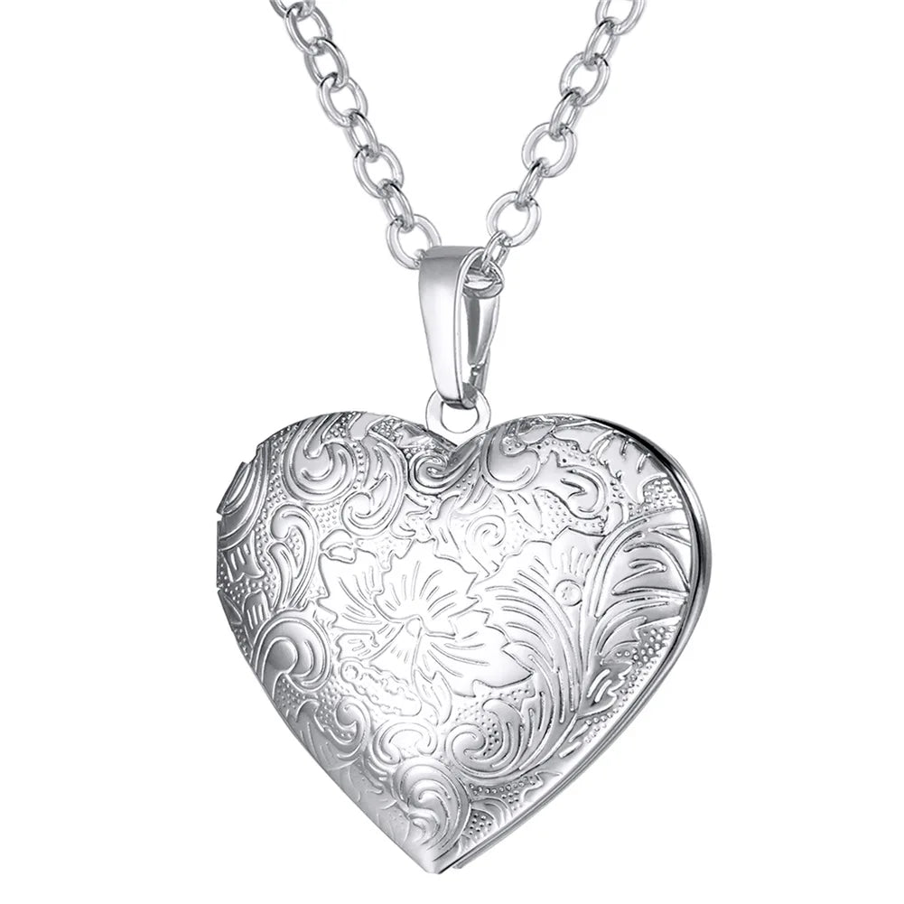 Heart Frame Memory Locket Pendant Necklace - Photo Keepsake