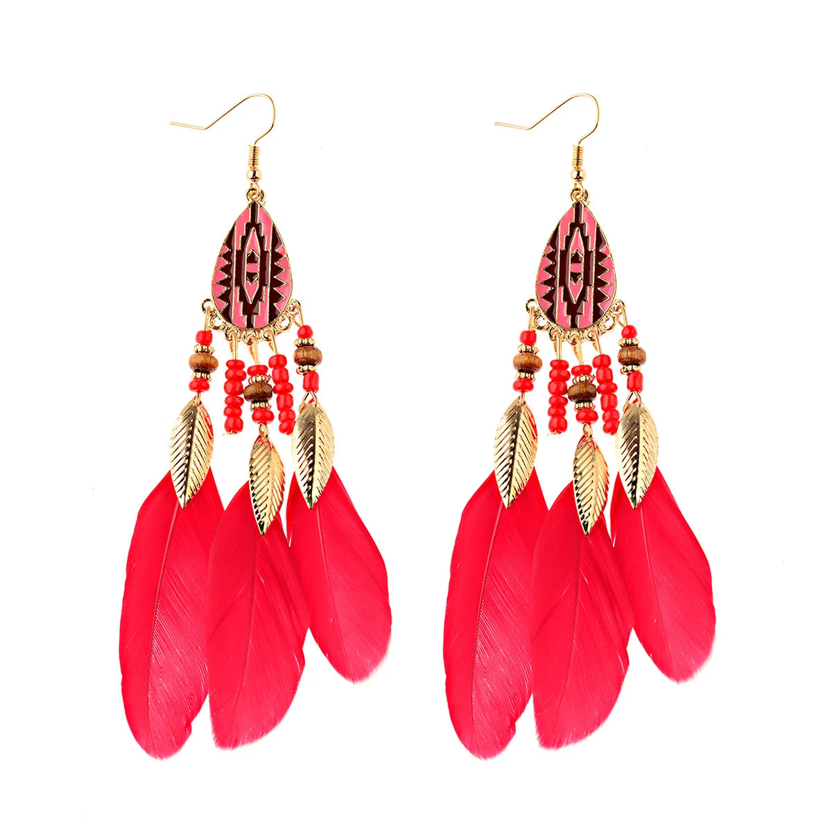 Vintage Bohemian Feather Tassel Earrings - Handmade Ethnic Design