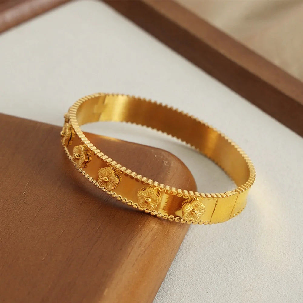 Gold Titanium Bangle with Zircon - Stainless Steel Design