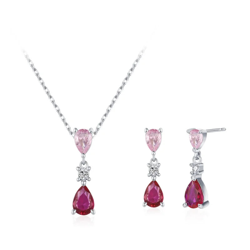 Sterling Silver Pink Zircon Charm Necklace - 925 Silver