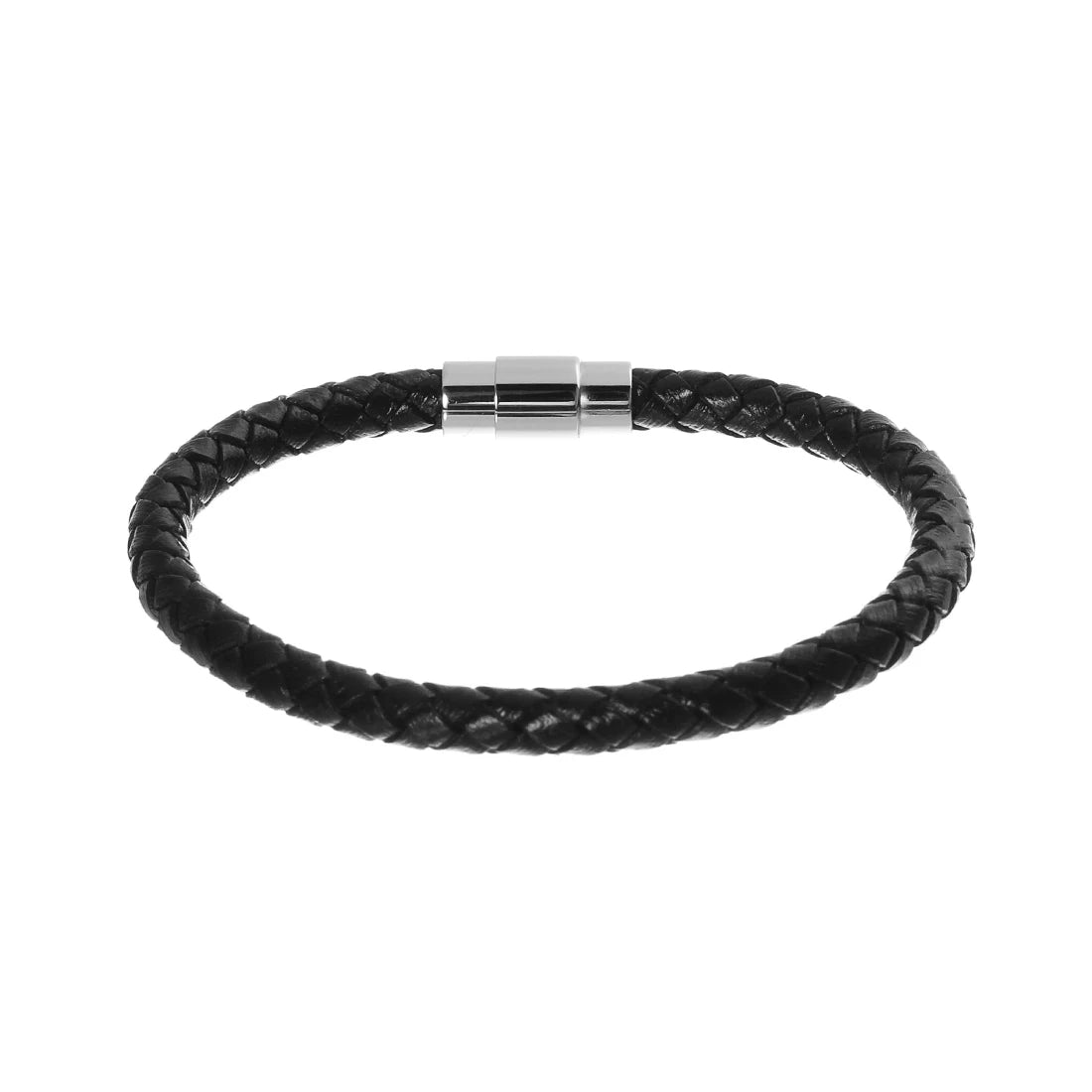 Genuine Braided Leather Bracelet - Stainless Steel Magnetic Clasp