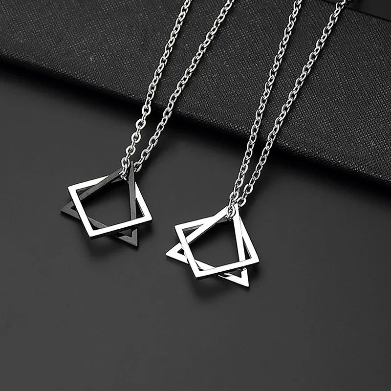 Geometric Square Triangle Pendant Necklace - Modern Minimalist