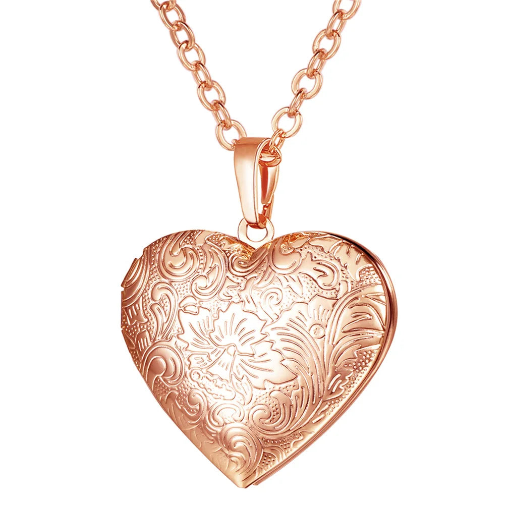 Heart Frame Memory Locket Pendant Necklace - Photo Keepsake