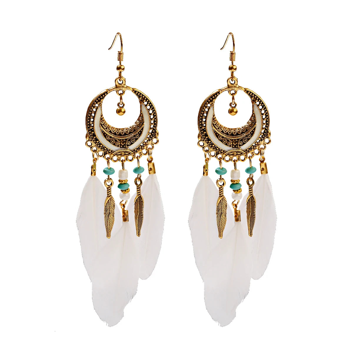 Vintage Bohemian Feather Tassel Earrings - Handmade Ethnic Design