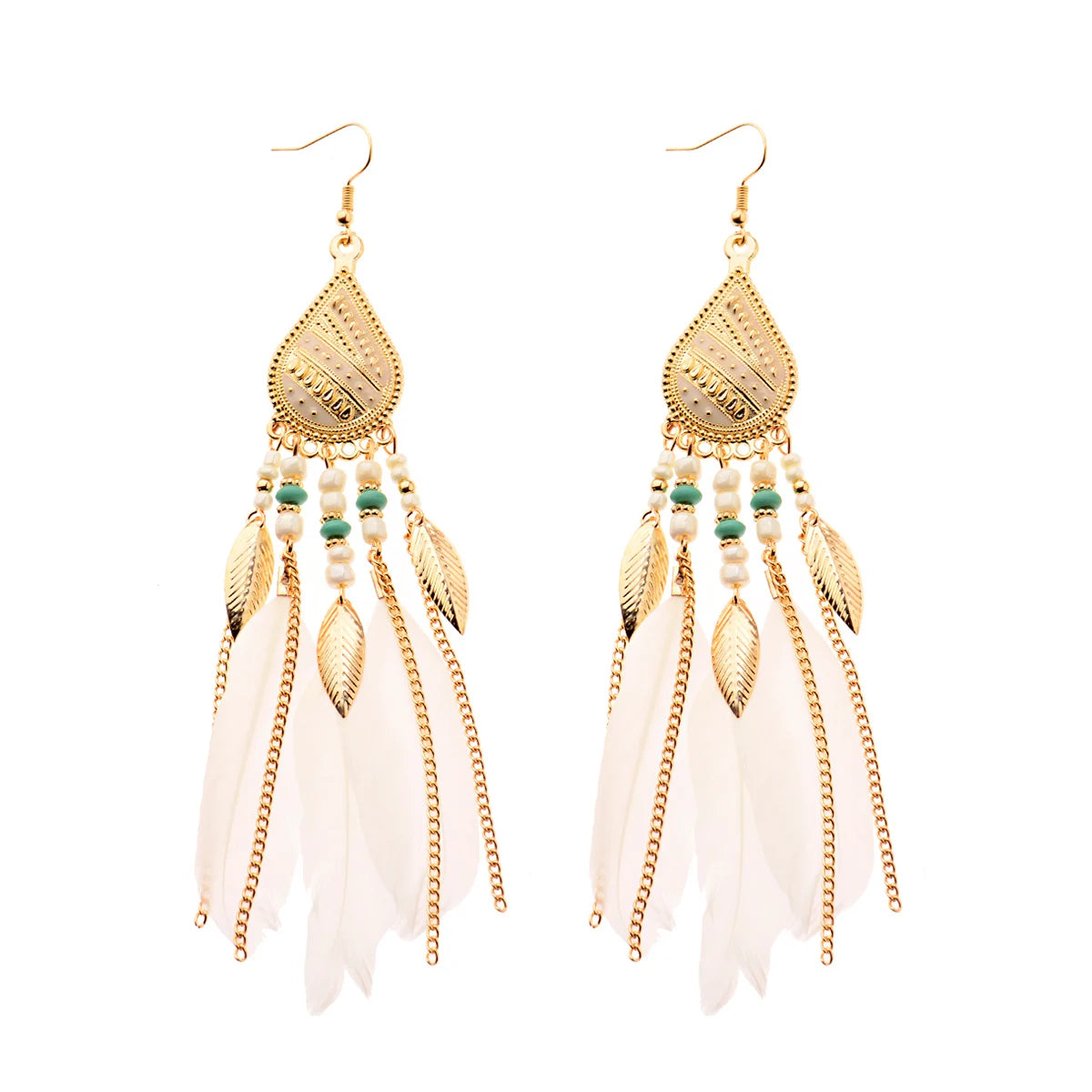 Vintage Bohemian Feather Tassel Earrings - Handmade Ethnic Design