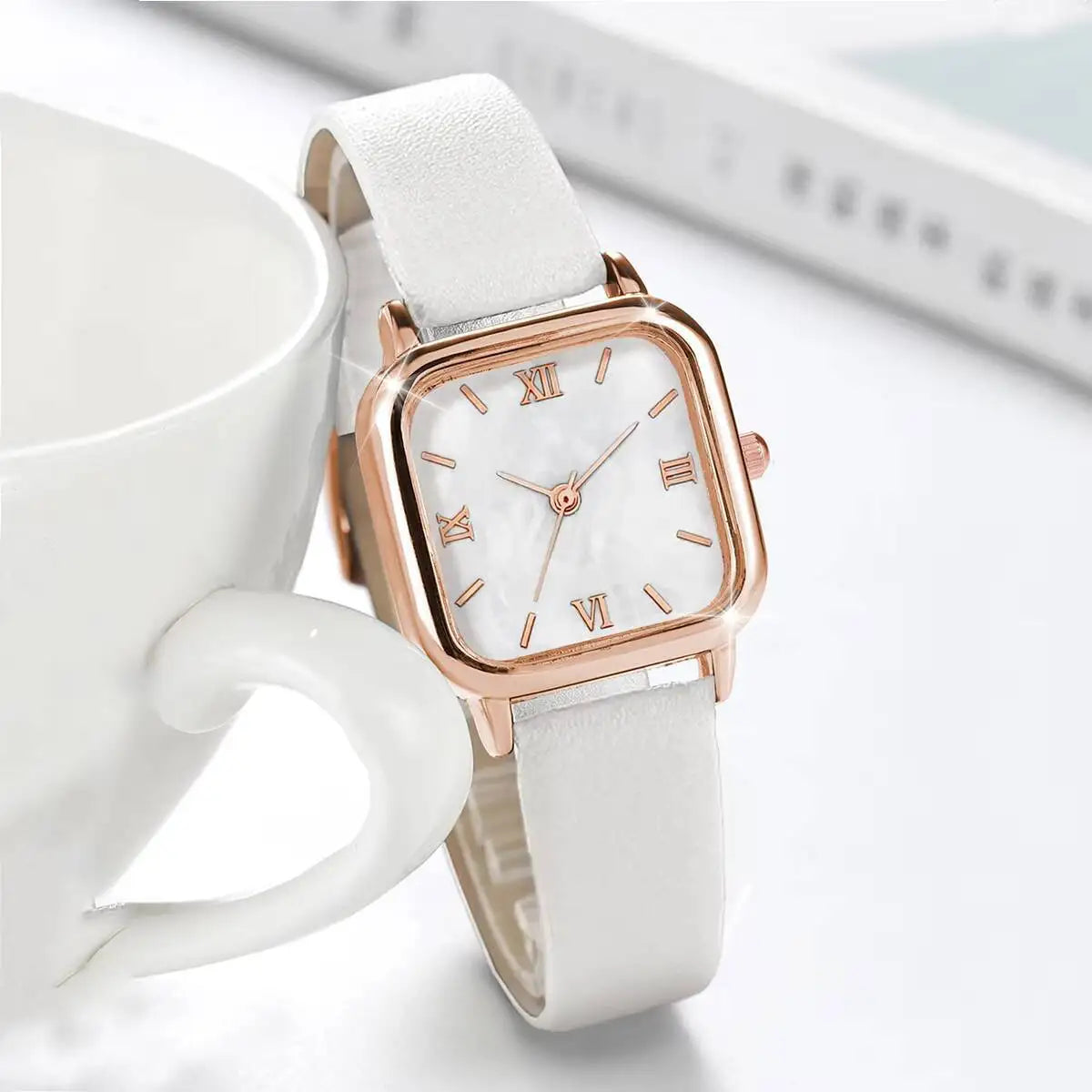 Rose Gold Leather Watch for Women - Fashion Quartz Wristwatch